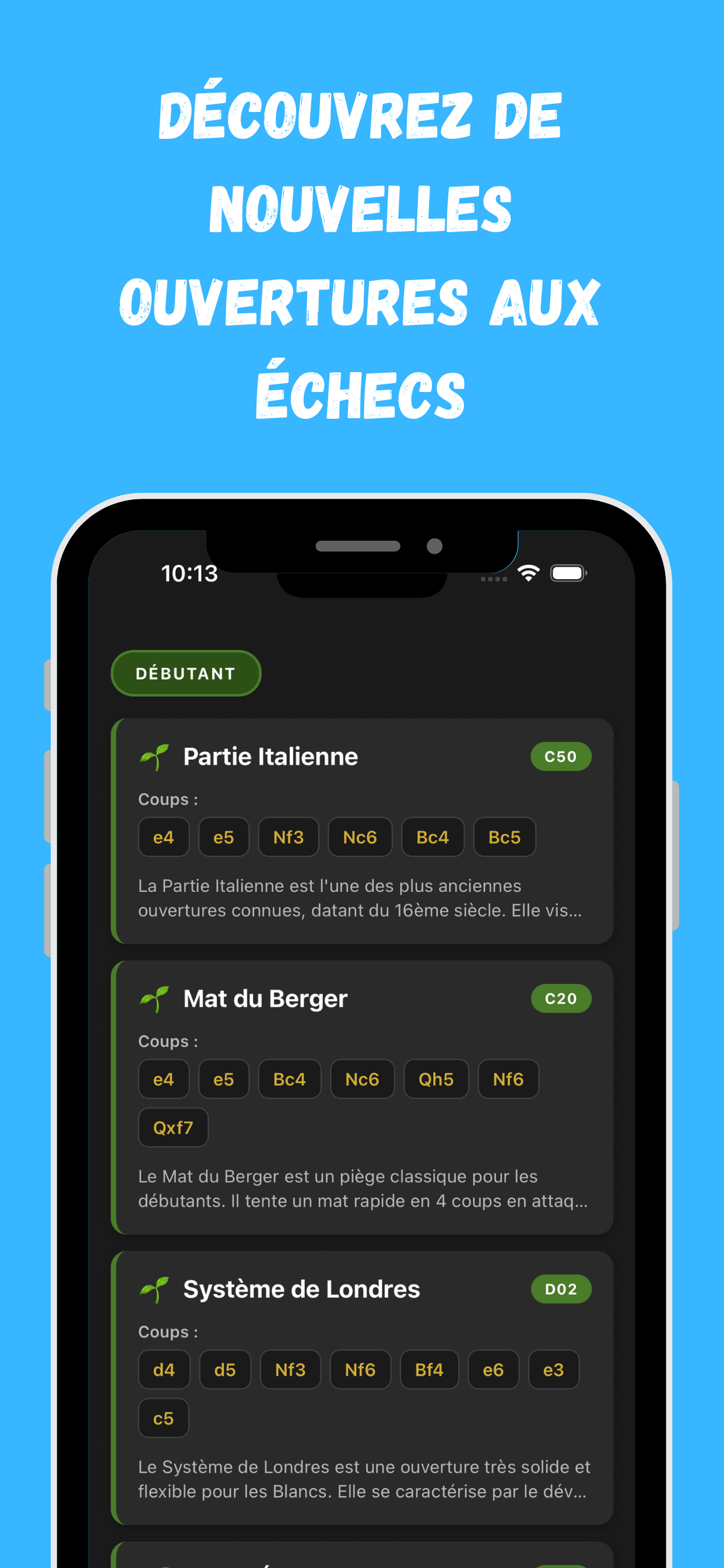 Ecran de l'application